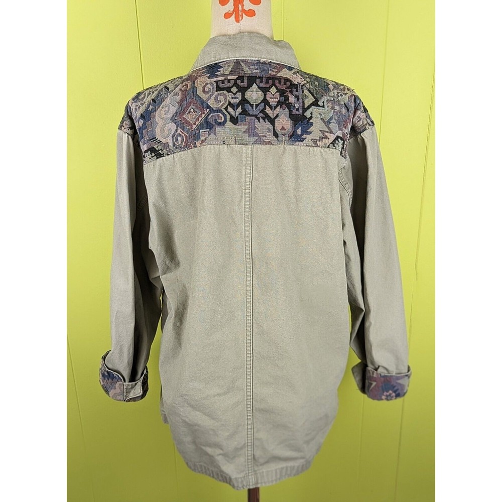 VTG LL Bean Womens Chore Coat Barn Adirondack Jacket Patchwork Cotton Gray Sz L? - Picture 4 of 11